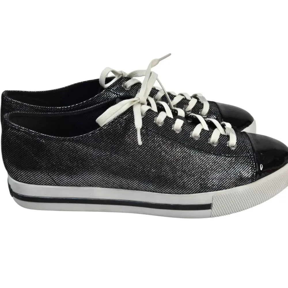 Coach Ian Sneakers Womens Sz 10 Black Iridescent Patent Leather Cap Toe Low Top
